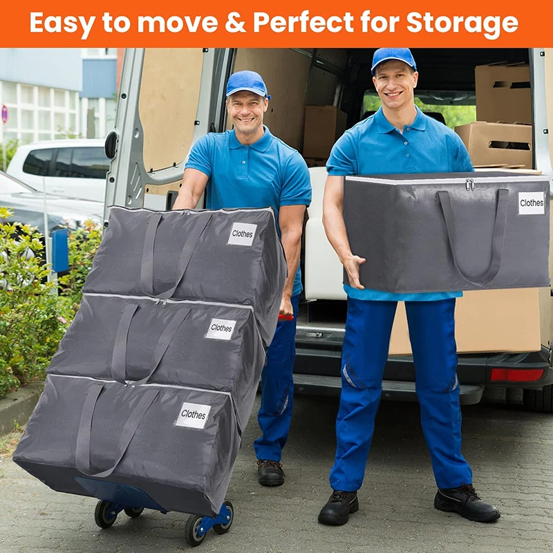 4/8/10 Pack Extra Large Moving Bags with Zippers Carrying Handles Heavy Duty Storage Tote Moving Boxes for Space Saving 5