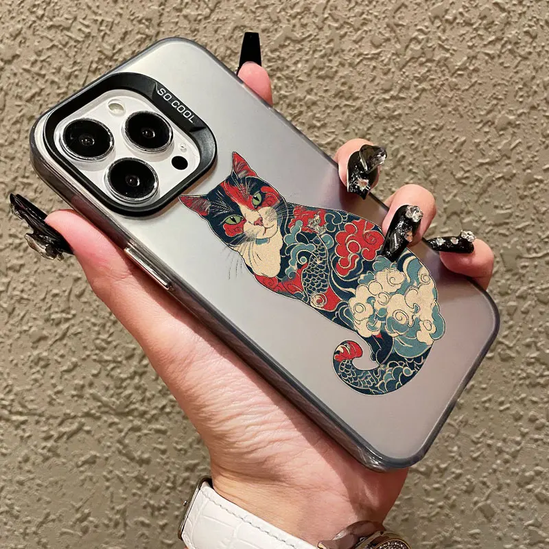 Vibrant Japan Cat Design Shockproof Laser Phone Case