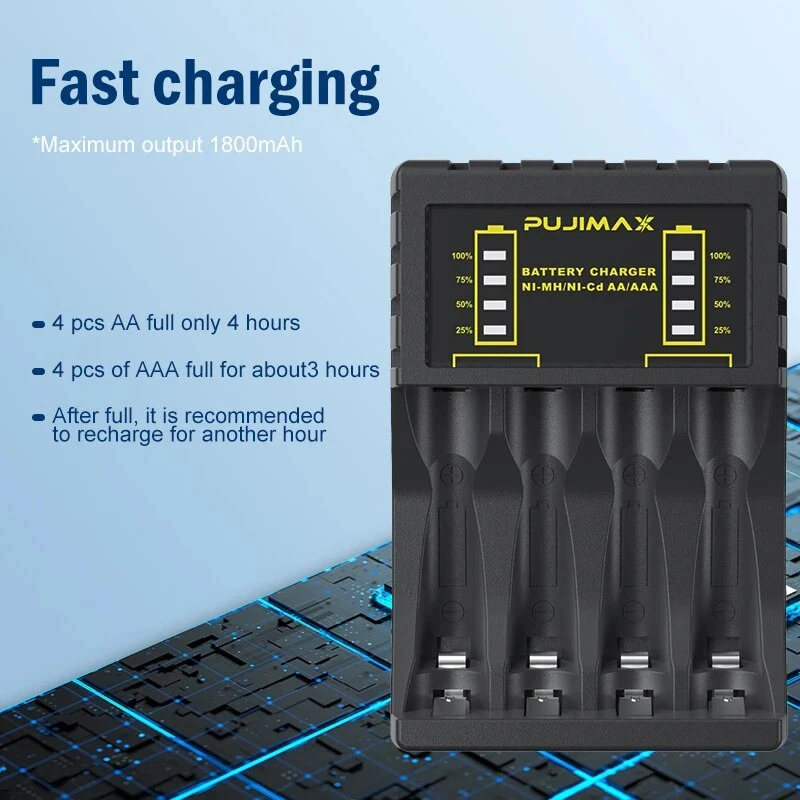 AA/AAA 배터리 충전기 지능형 LED 표시기 USB 충전기, 1.2V Ni-MH/Ni-Cd 충전식 배터리 충전기, 4 슬롯