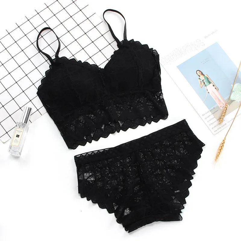 Women's Bra Set Sexy Beauty Back Tops Lace Push-up Bras and Panty Sets Wire Free Lingerie Solid Padded Intimates Underwear
