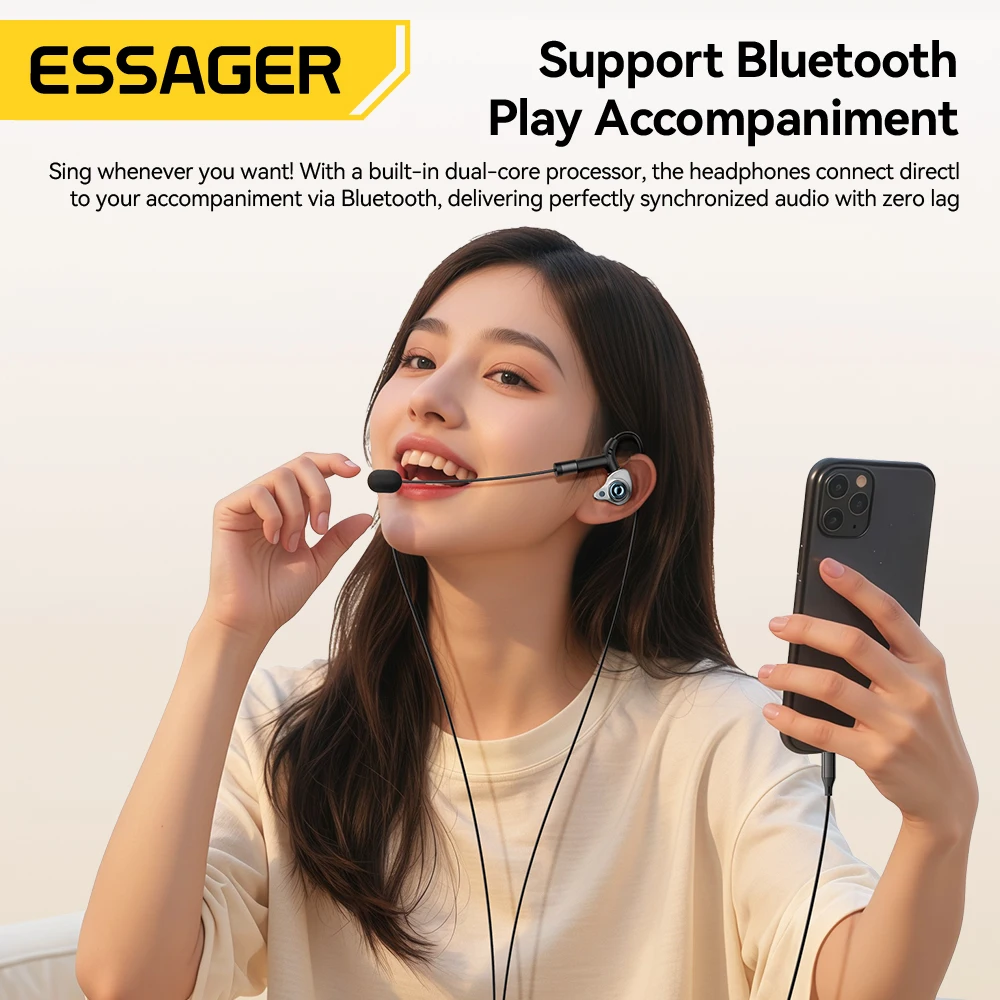 Essager Type-C Karaoke Earphones With Built-in Sound Card HiFi Stereo Music Wired Earbud Headset With Mic for Singing/Live/Game