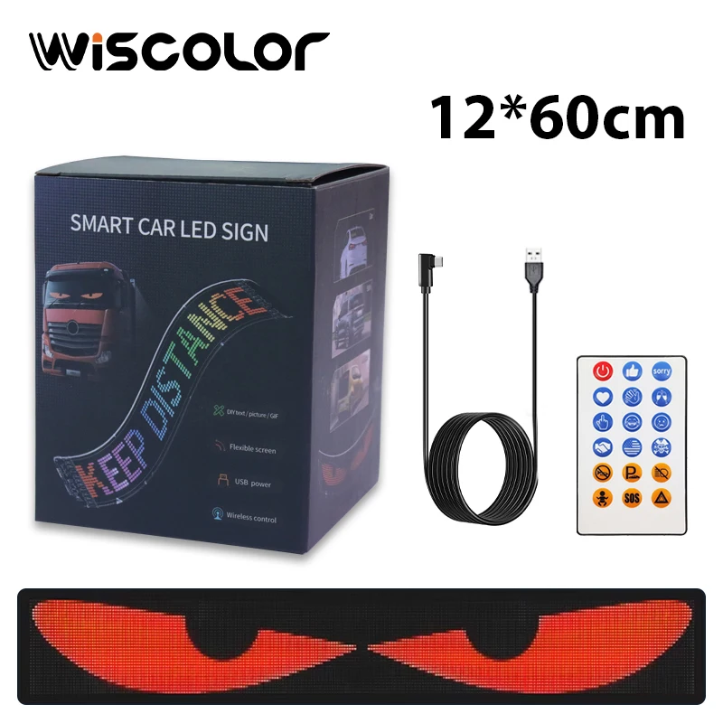Wiscolor 12x60cm LED Matrix Pixel Panel Scrolling Bright Advertising LED Sign Flexible USB 5V LED Car Sign Bluetooth App Control 2