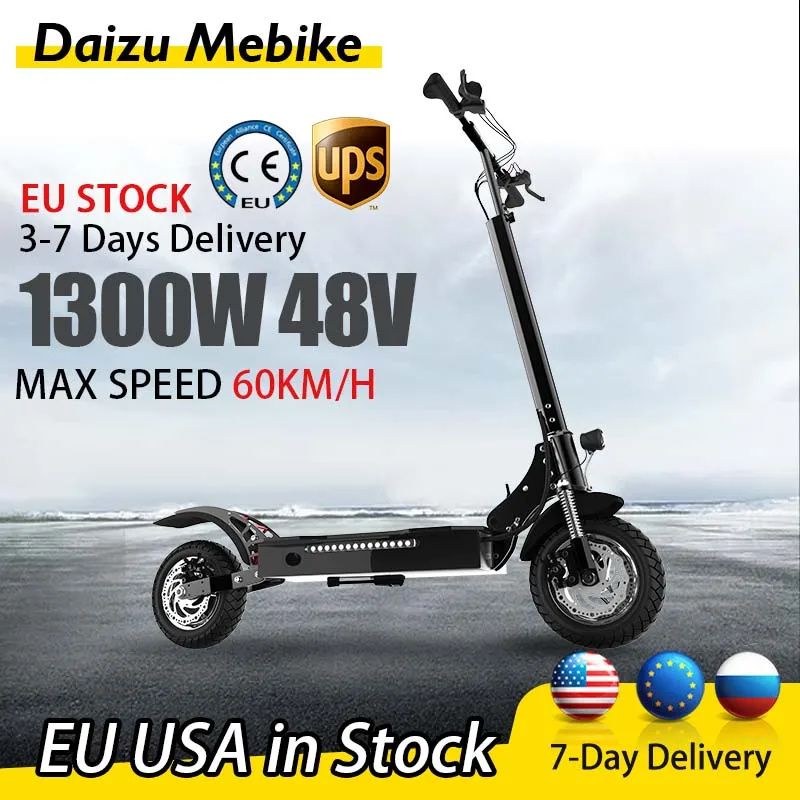 Range 75KM Electric Scooters Vacuum Tire 10'' 60KM/H 48V 1300W Motor  Trottinette électrique 1-Step Folding 18650 Cells E Scooter