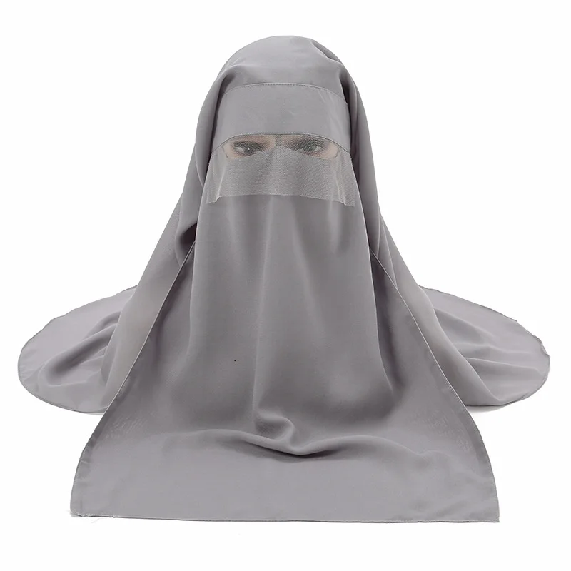 H225 Three Layers Chiffon Fabric Niqab Tie back Face Mask Cover Muslim Hijab Scarf Headscarf Turban Cap Bonnet 2