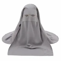 H225 Three Layers Chiffon Fabric Niqab Tie back Face Mask Cover Muslim Hijab Scarf Headscarf Turban Cap Bonnet 2