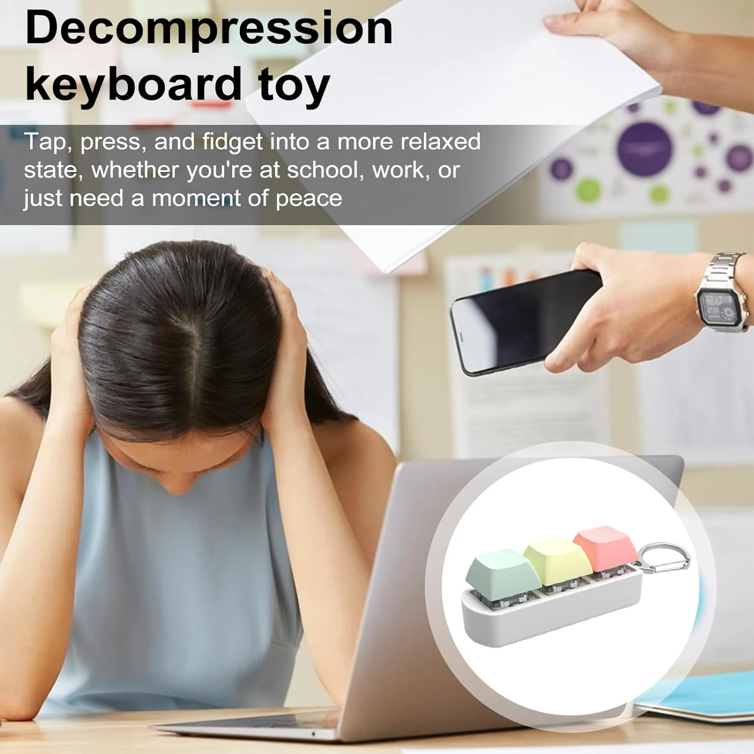 3 Keys Keycaps Keychain Sensory Fidget Anti Stress Toys