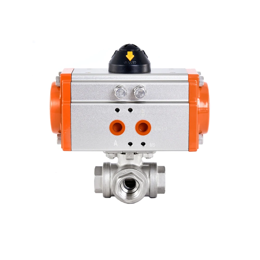 

1-1/2" Pneumatic Ball Valve Three-Way T/L type Stainless Steel Female Thread Double Acting Pneumatic quick cut-off ball valves