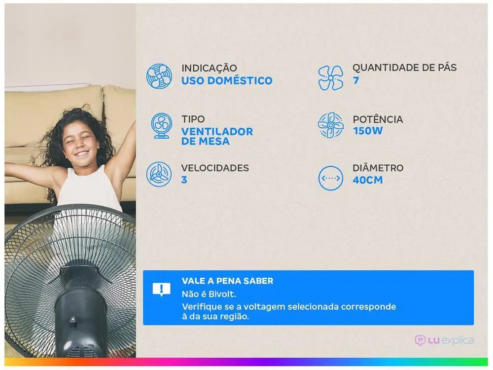 Ventilador de Mesa Arno X-Treme 7 40cm 7 Pás 3 Velocidades Cinza e Cobre - 220V 2