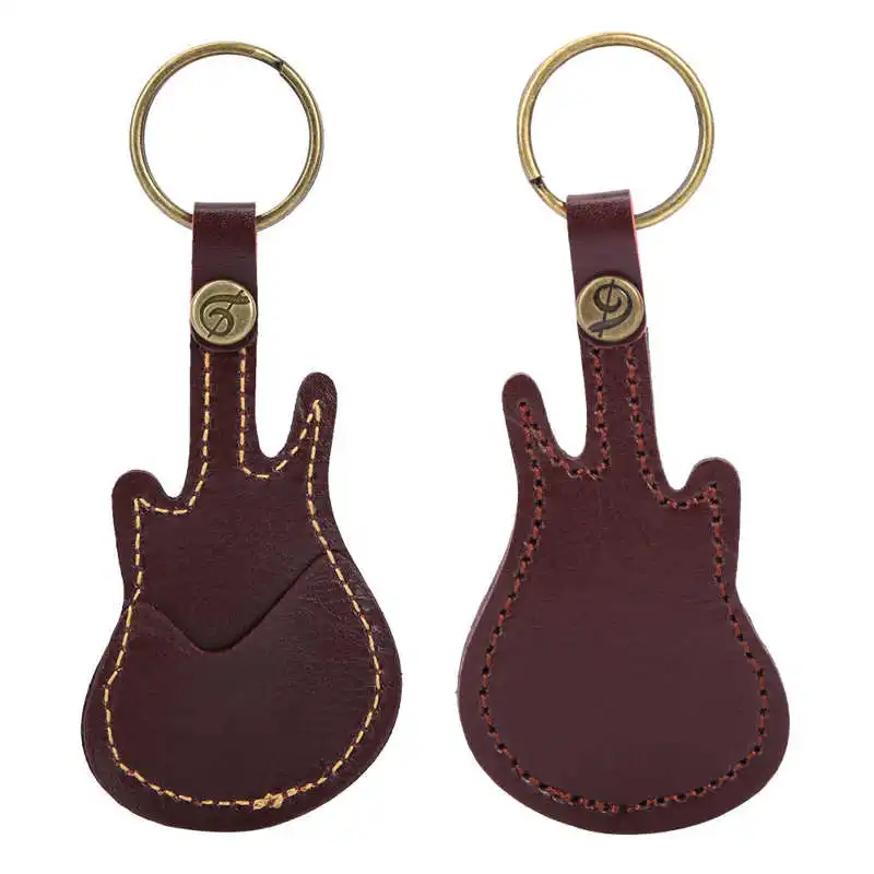 Leather Guitar Pick Bag Guitar Pick Holder Case Shape with Key Ring 5pcs Celluloid Picks String Instrument Accessories musical instruments accessories guitar parts
