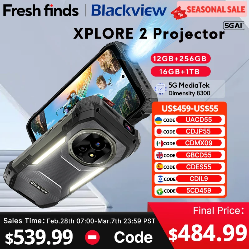 New Blackview XPLORE 2 Projector 5G AI Rugged Phone 6.73” 3.2K