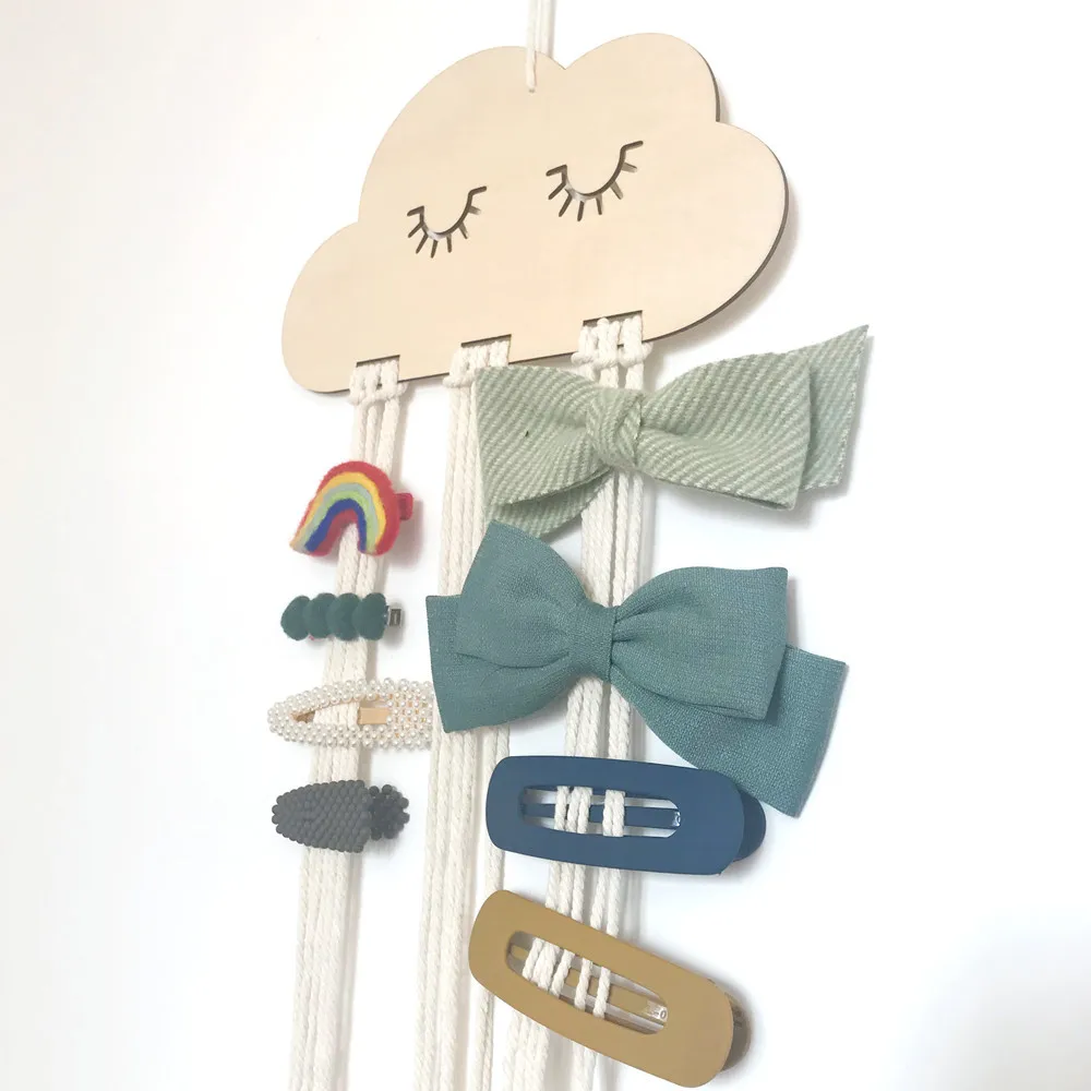 

Solid Wood Cloud Cotton Tapestry Princess Hairpin Hair Band Bow Storage Wall Hanging Pendant Diy Kit Kids Room Decor Accessories