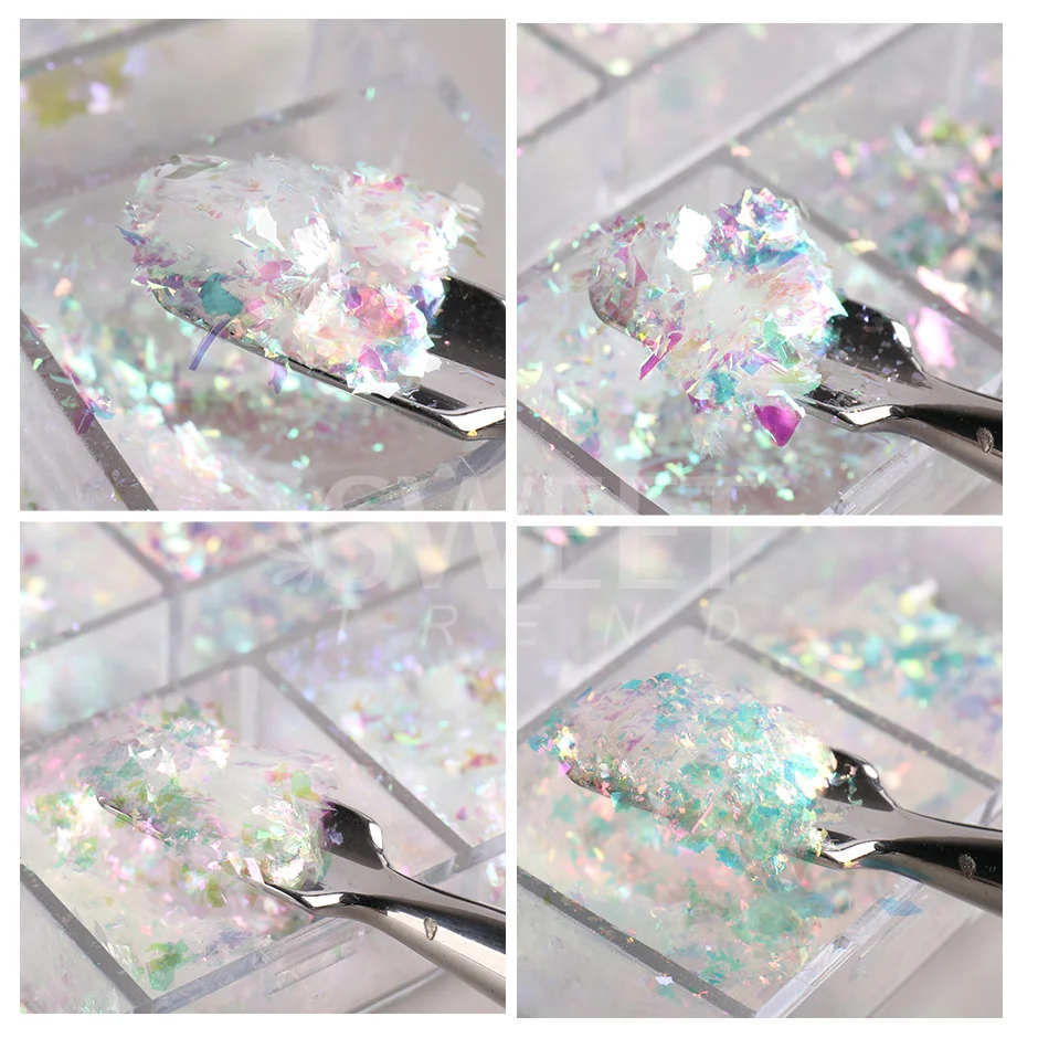 12 Grids Holographic Opal Fire Flakes Nail Art Glitter Powder Set