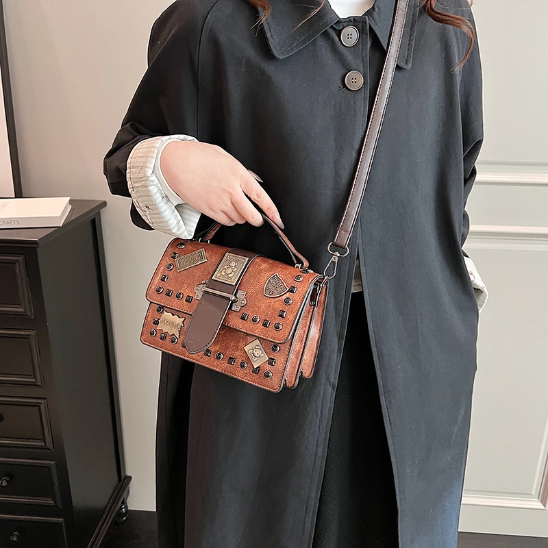 Designer Small Square Bag For Women Retro Rivet Crossbody