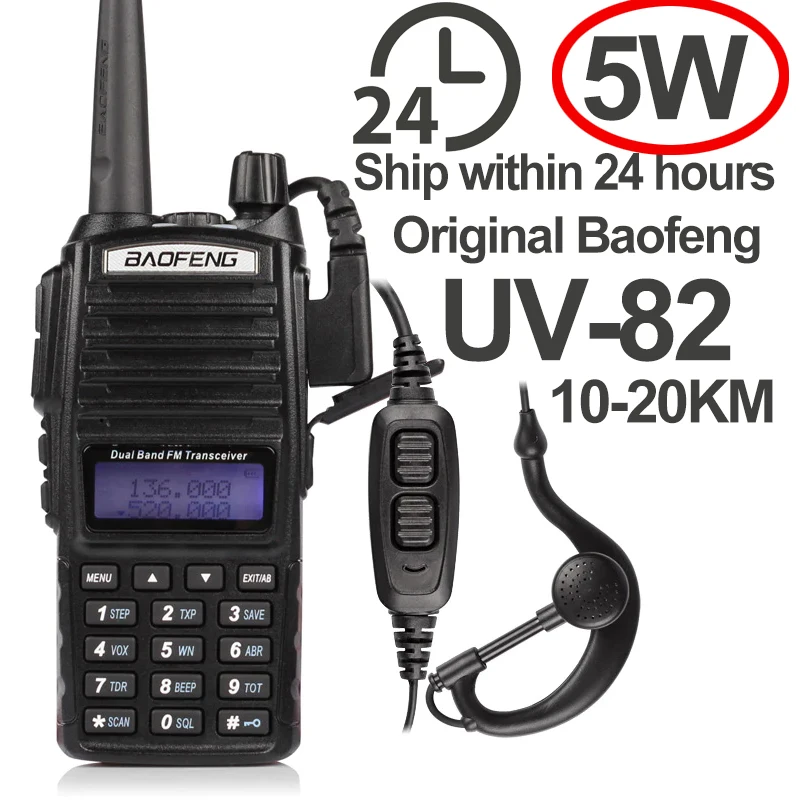 UV-82 Walkie Talkie With earphones Optional 5W FM Radio UV82 Dual PTT Two  Way Radio Dual Band UHF VHF Radio 10 KM Baofeng UV-82 AliExpress