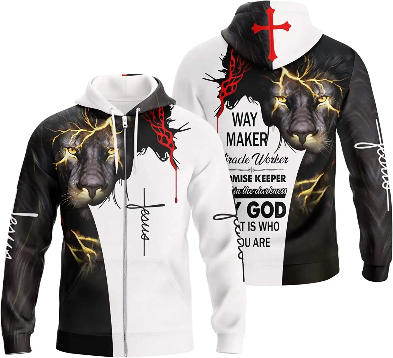 

3d God Zip Hoodie And Jesus Jacket With Way Maker Miracle Worker Promise Keeper Saying For Religious 2024 Sports Jacket Outdoor