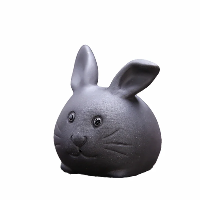 Tea pet ornaments creative purple clay fingertip rabbit statue handmade sculpture home tea set decoration