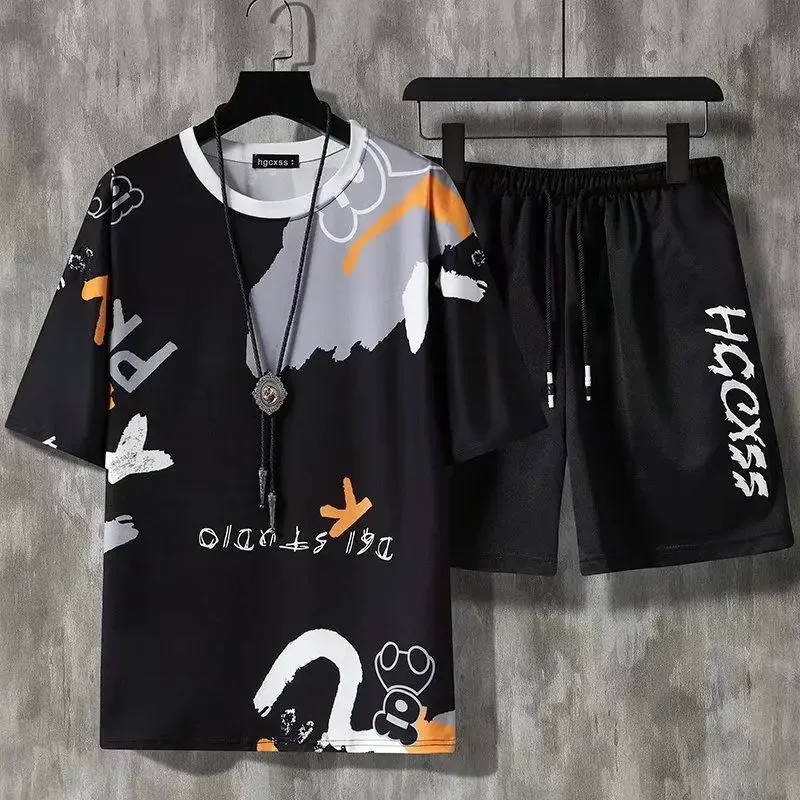 Camisetas y pantalones cortos deportivos para gimnasio, trajes para hombre, ropa de verano de gran tamaño de color caqui, conjunto moderno de 2 piezas, conjuntos para hombre, moda barata 5xl 2024