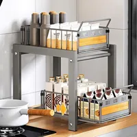 2-Tier Pull Out Organizer with Slide Drawers Adjustable Height Under Sink Storage Rack for Kitchen Bathroom Cabinet Storage Rack 3