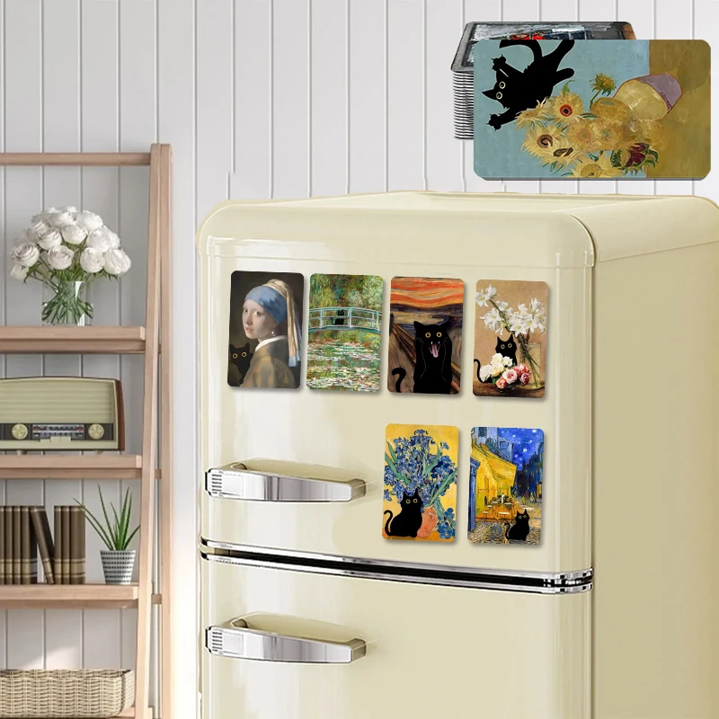Funny Art Matisse Monet Black Cat Van Gogh Refrigerator Magnet suitable for Home Kitchen refrigerator Wall Door officedecoration magnetic fridge magnets magnetic fridge stickers refrigerator decor