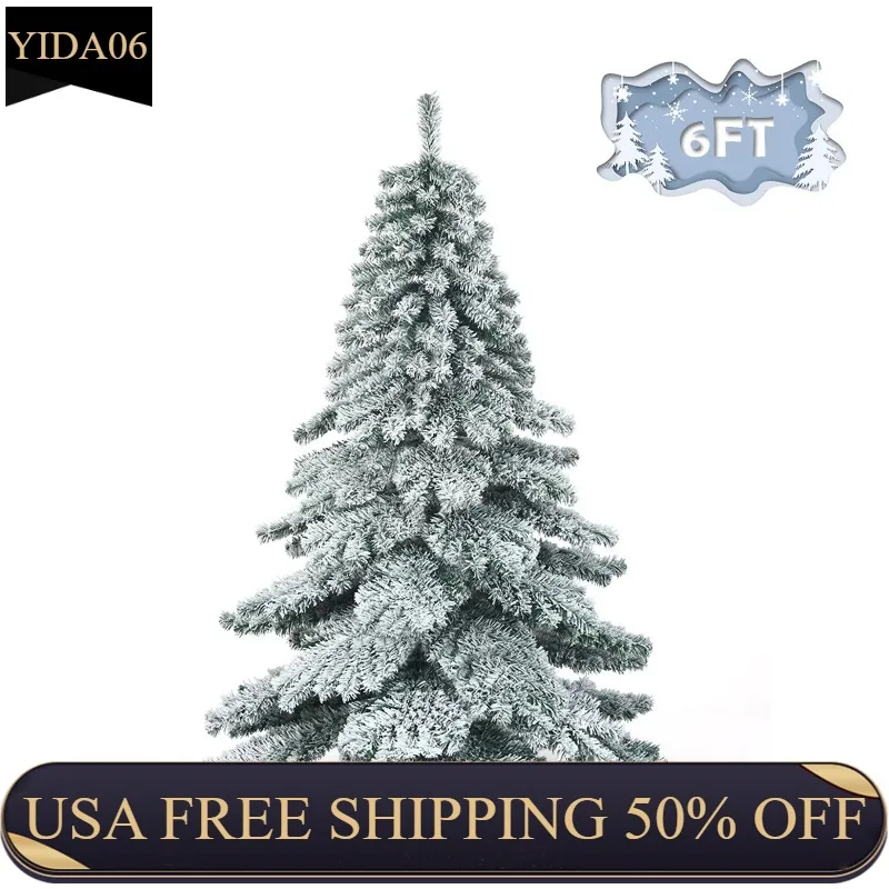 

Topbuy 6FT Snow Flocked Artificial Christmas Tree Hinged Alaskan Pine Decoration Tree