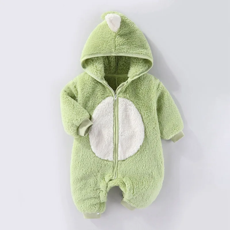 Autumn Winter Baby Clothes Boy Girl Cartoon Thicken Plus Velvet Zipper Hooded Romper Infant Warm One-piece Fashion Kid Jumpsuit 6