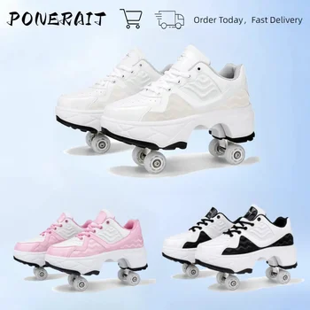 야외 어린이용 휴대용 스핀 단추 변형 롤러, 바퀴 달린 여성용 캐주얼 스니커즈, 2024 신상 패션