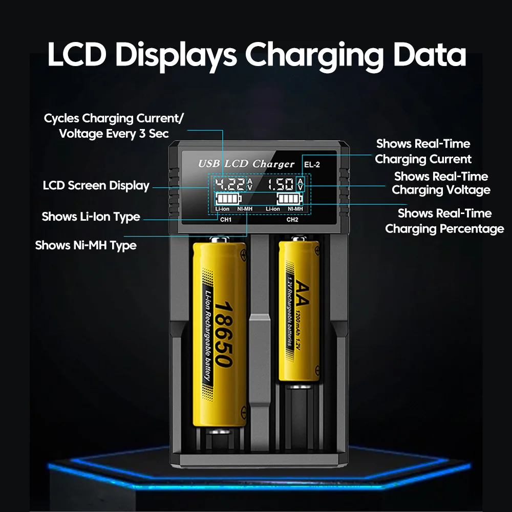 Chargeur Batterie Intelligent 4 Slots USB pour AA AAA Li-ion Ni-MH
