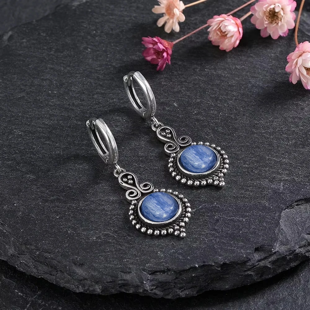 925 Sterling Silver Natural Kyanite Drop Earrings for Women Wedding Gifts Jewelry Vintage Hoop Earrings dangle earrings hoop earrings drop earrings long earrings dome teardrop earrings