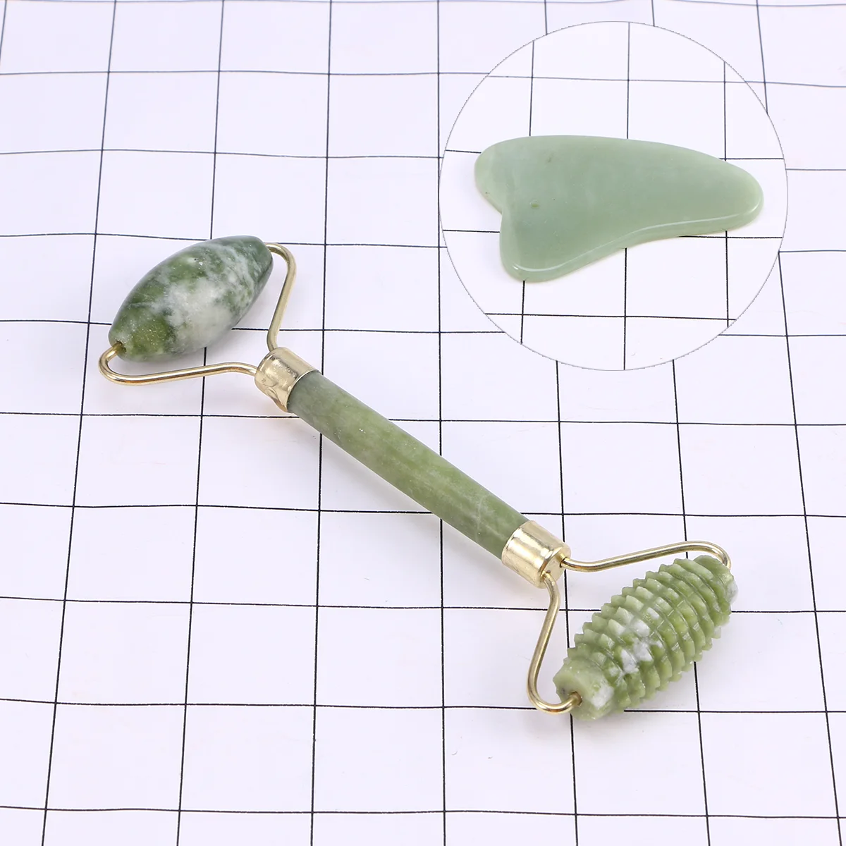 2 Pcs Slimming Jade Roller Face Stone Scroll Wheel Facial Stone Scraper Jade Roller Face Set Muscle Scraper