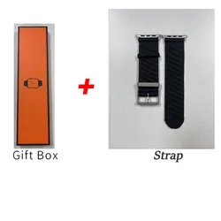 Elegant En Mer Bleu Nuit Nylon Watch Strap with Logo - 46MM/42MM/44MM/45MM/49MM - Series 10 11 42mm (Black)