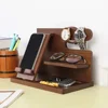 Phone Holder Detachable Solid Wood Office Keychain Wallet Watch Deposit Stand Desktop Charge Phone Multifunctional Storage Rack 2