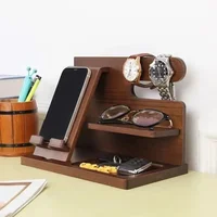 Phone Holder Detachable Solid Wood Office Keychain Wallet Watch Deposit Stand Desktop Charge Phone Multifunctional Storage Rack 2