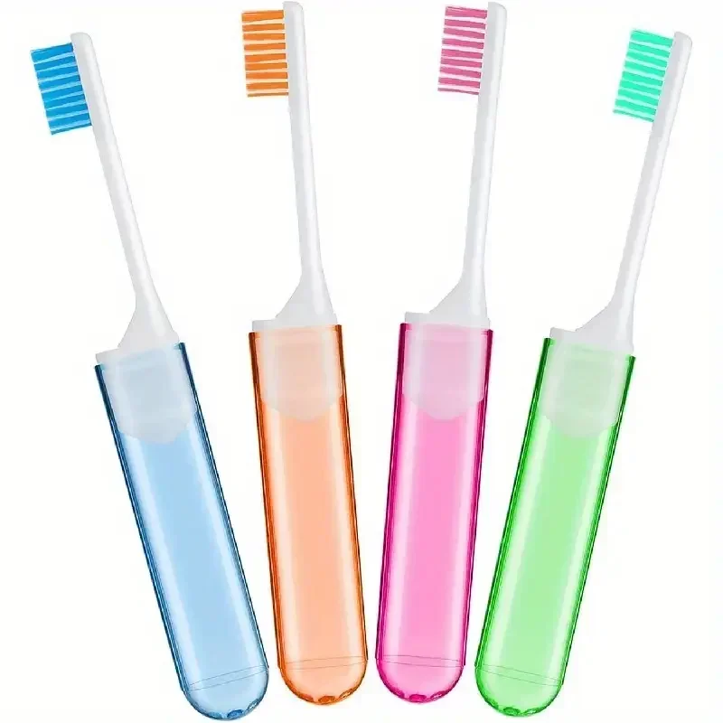 1/4PCSMini 여행 칫솔 접이식 휴대용 소형 치과 브러시 접이식 여행 성인 칫솔 투명 캔디 색상