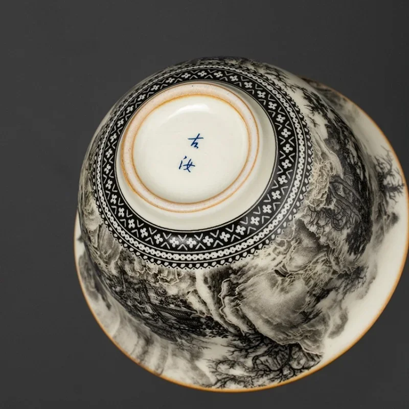 170ML Ru Kiln Landscape Porcelain Gaiwan Set For Tea Tureen Teaware Cup Chinese Yellow Ceramic Opening Tea Bowls Ceremony