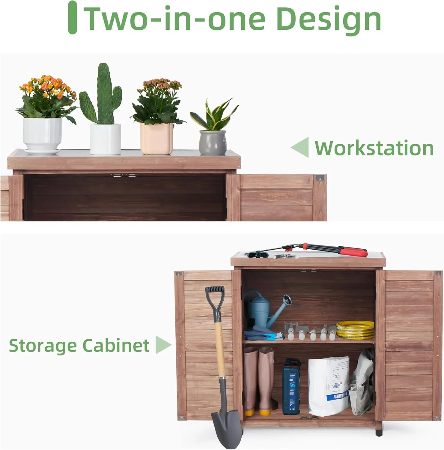 Outdoor Potting Bench with Storage Cabinet and Metal Top 3
