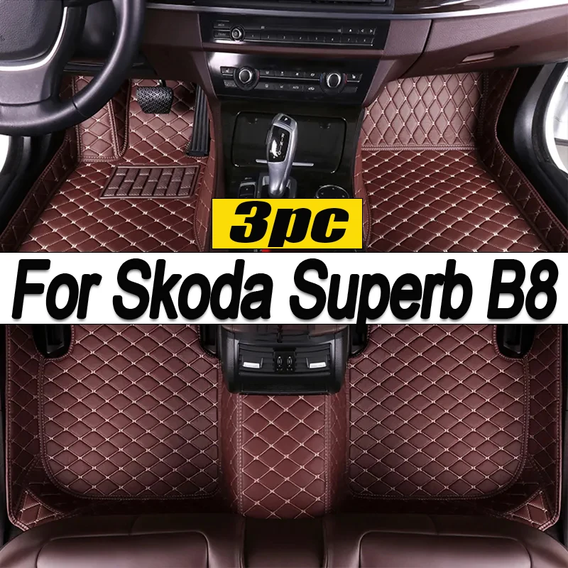 

Car Mats For Skoda Superb B8 3V 2016~2022 2021 2020 Carpets Rugs Leather Floor Mat Interior Parts Waterproof Pad Car Accessories