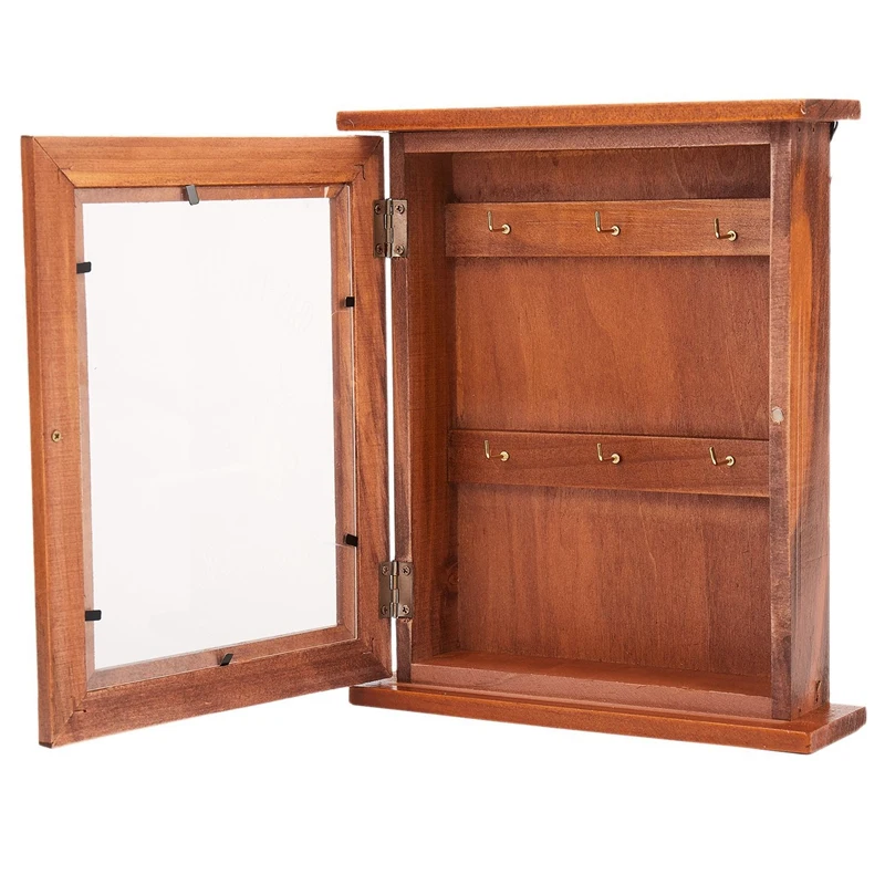 ABXF-Vintage European Style Wooden Key Storage Cabinet Key Holder Box With Hanging Hooks