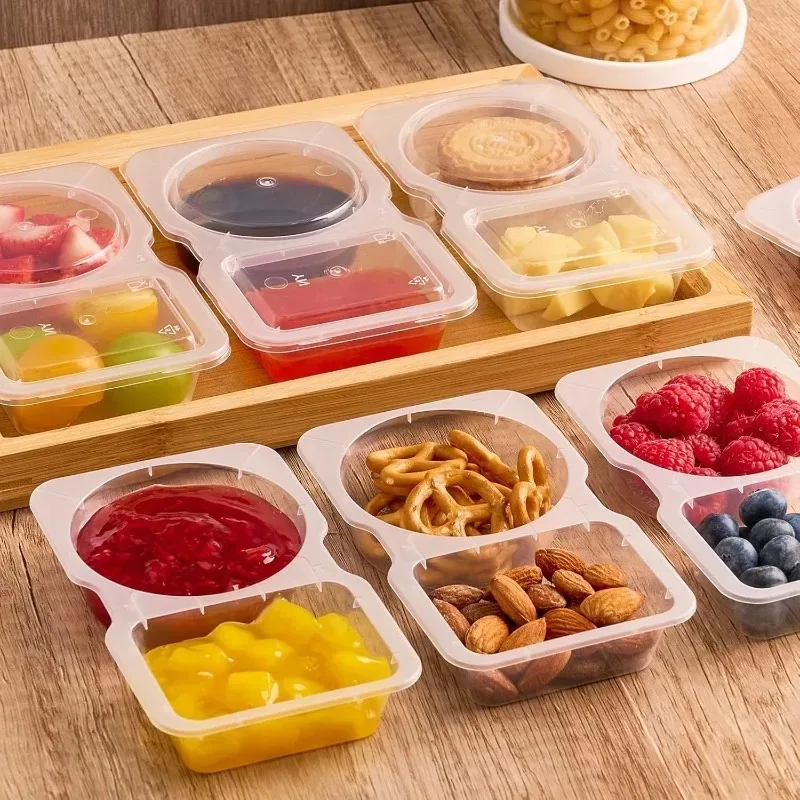이중 칸 조미료 용기 포장 컵 도시락 상자 샐러드 드레싱 캠핑 조미료 포장 일회용 플라스틱 상자