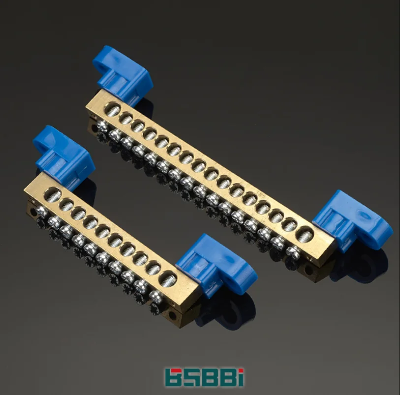 6*9 4/6/8/10/12 Hole Blue Base Zero Ground Row Copper Bar Connection Terminal Wiring Terminal of Distribution Box 1pcs Ground Bar Connector