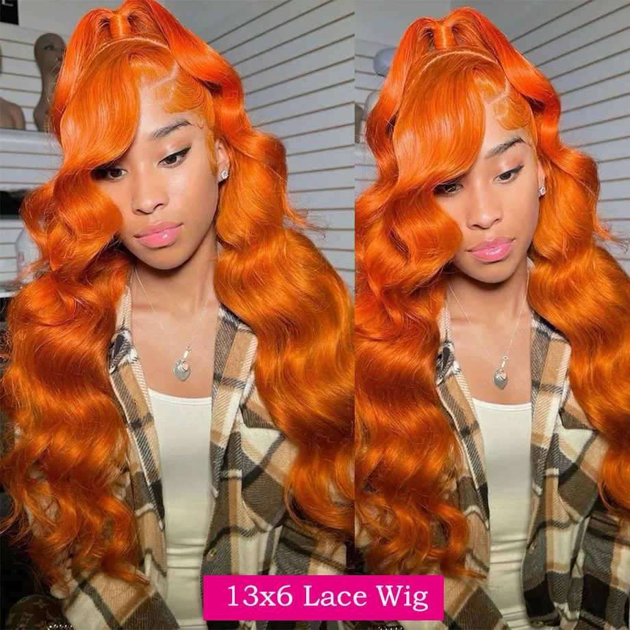 Orange Ginger Lace Front Wigs Human Hair Body Wave 13x6 HD Lace Frontal Wig Colored Brazilian Hair Wig 13x4 Transparent Lace Wig 3