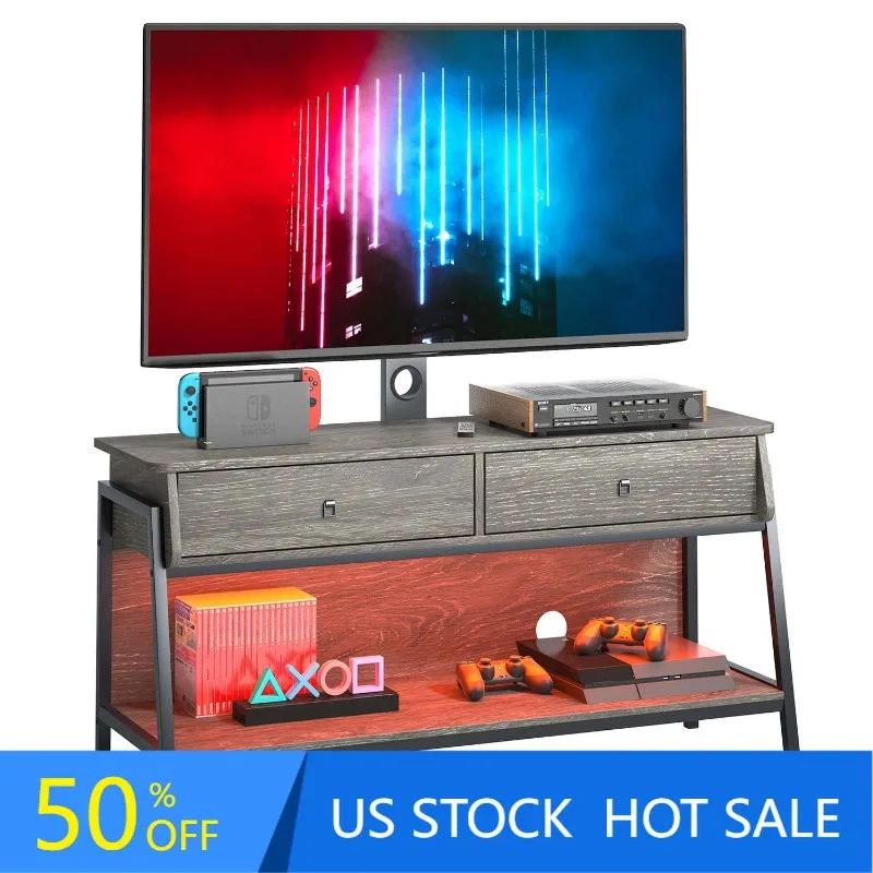 

TV Stand for TVs up to 65" with Adjustable Wall Mount, Retro Grey Oak
