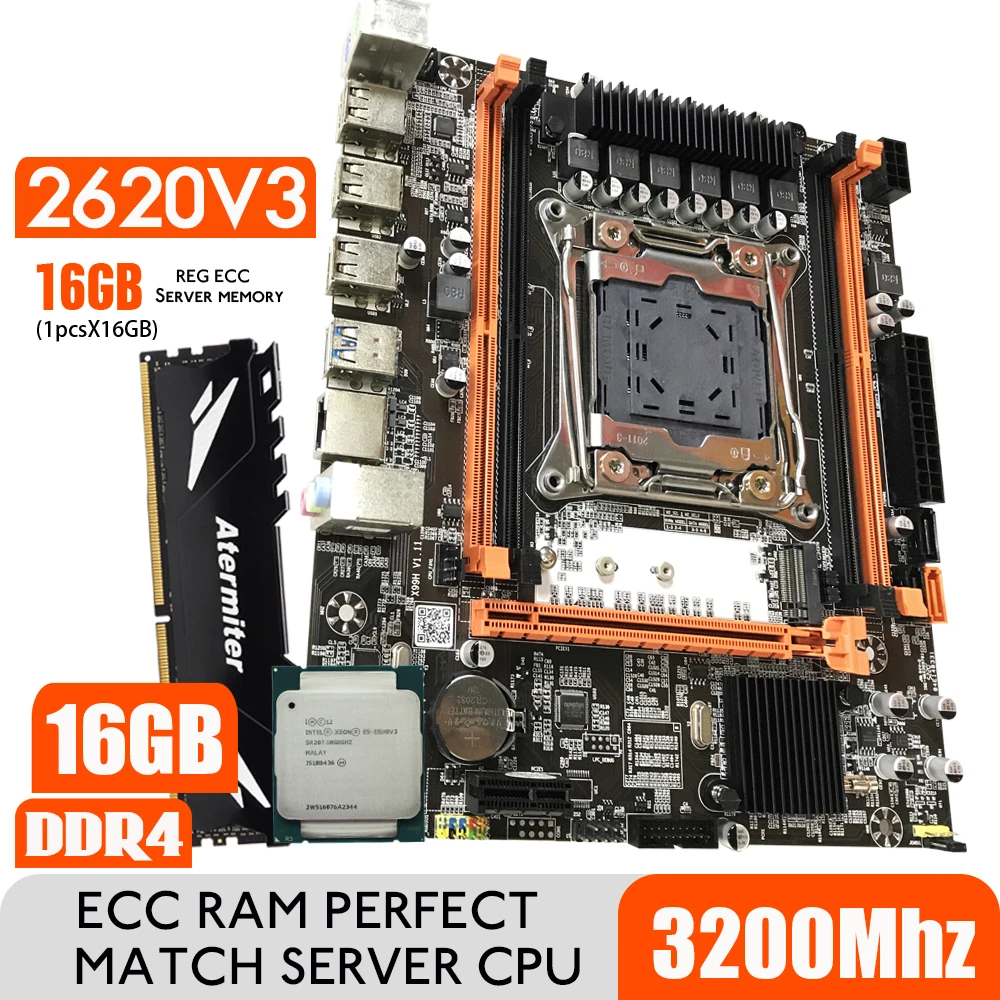  DDR4 2DDR4 DIMM Motherboard Set With Xeon E5 2620 V3 LGA2011 3 CPU 1  16GB = 16GB PC4 RAM 3200MHz DDR4 Memory RAM REG ECC 