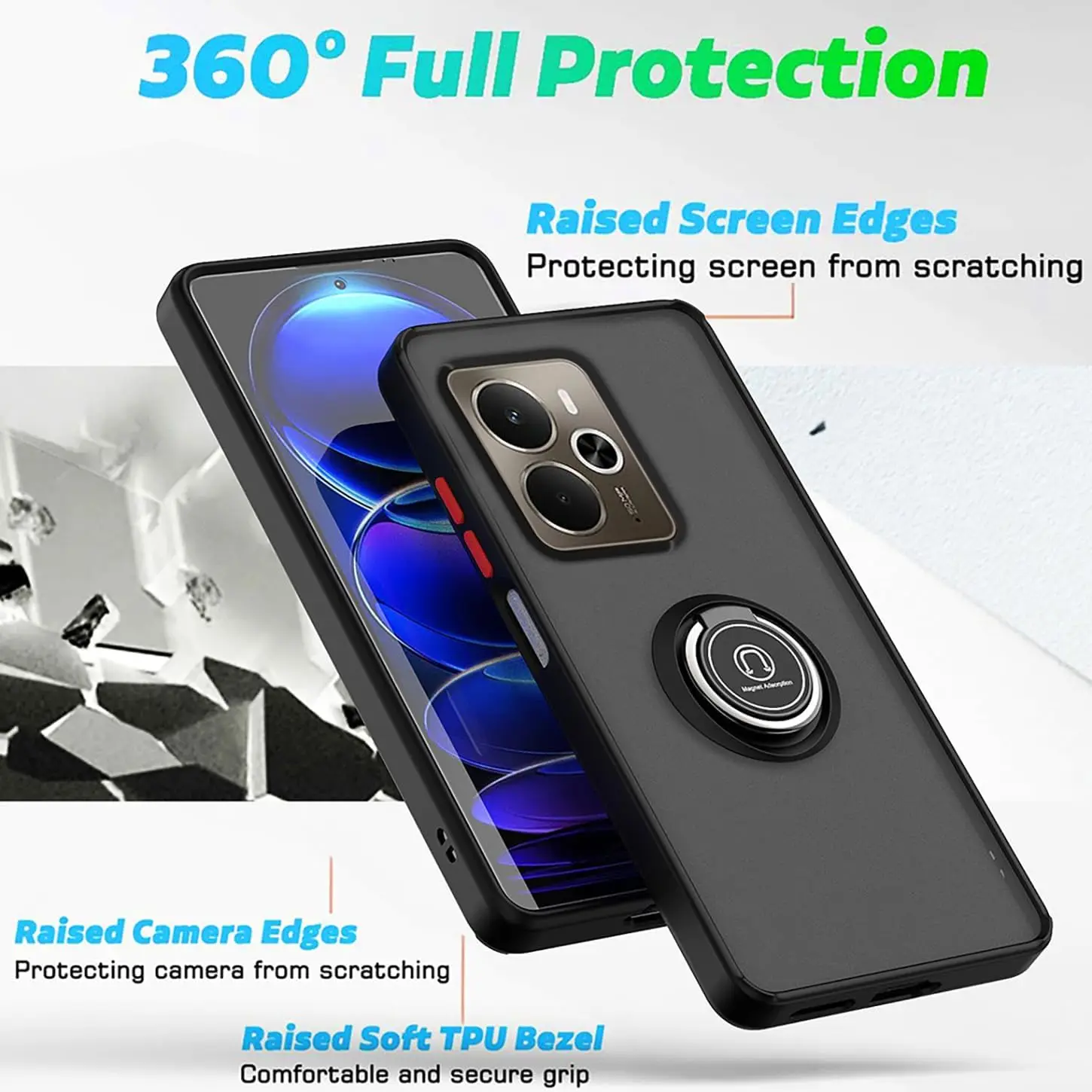 Shockproof Armor Matte Case with Magnetic Ring Stand Holder