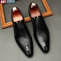 Handmade Mens Wedding Oxford Shoes Black Blue Genuine Leather Flat Dress Shoes Crocodile Pattern Summer Business Formal Loafers 1