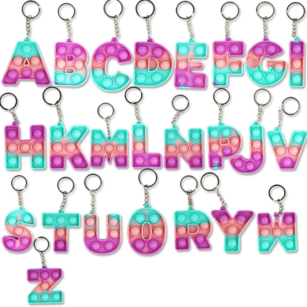 

Pops 26-letter Keychain Fidget Toys Silicone Push Bubble Simple Dimple Bag Ornaments Popite Anti Stress Kids Birthday Gifts