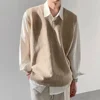 Loose Knitted Base Layer Vest Sleeveless Hooded V-Neck Sweater for Men Spring Autumn Winter Korean Style Inner Wear Top