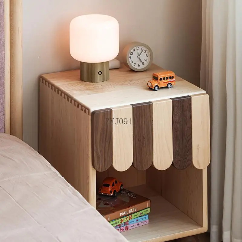 Solid wood children's bedside table Modern simple bedroom storage cabinet Nordic color matching locker
