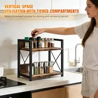 Étagère épices bois deux niveaux gain place organiseur multifonction plan travail cuisine station café rangement assaisonnements accessoires café ustensiles cuisine plans domestiques maison 8