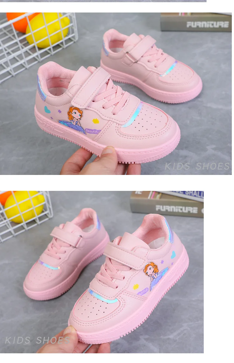 Scarpe da tennis per bambini principessa dei cartoni animati, scarpe da corsa per bambini, scarpe sportive traspiranti, ganci, rosa e bianco, ragazzi e ragazze_voghion.com