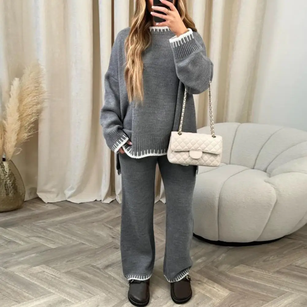 

Sweater Pants Set Women Lounge Set Striped Knit Sweater Wide Leg Pants Set for Women Autumn Winter Lounge Wear Tracksuits